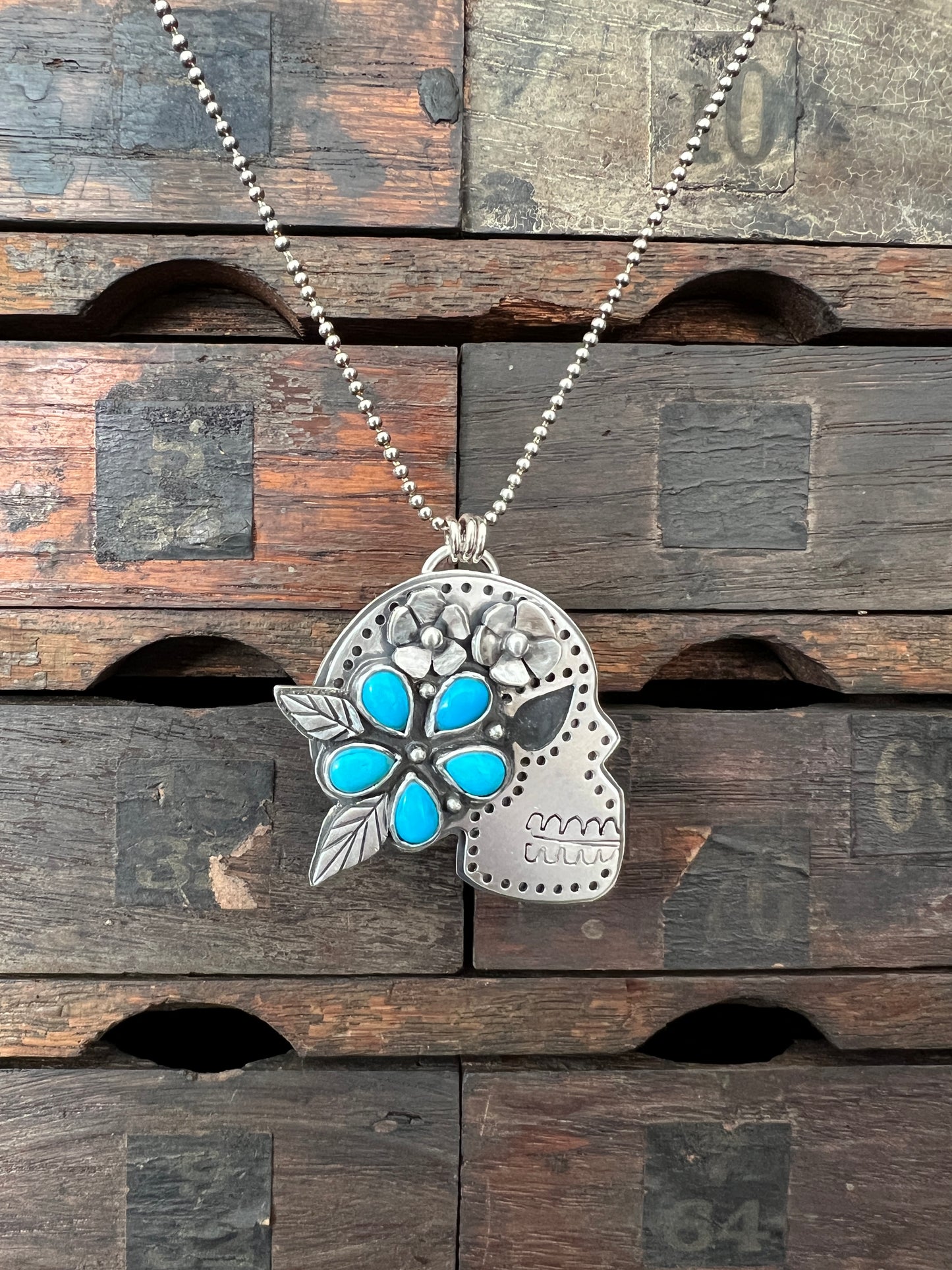 Sugar Skull with Sleeping Beauty Turquoise